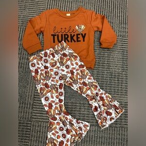 NWOT Toddler Girls Holiday Thanksgiving Ruffle Outfit Sz 100 3T